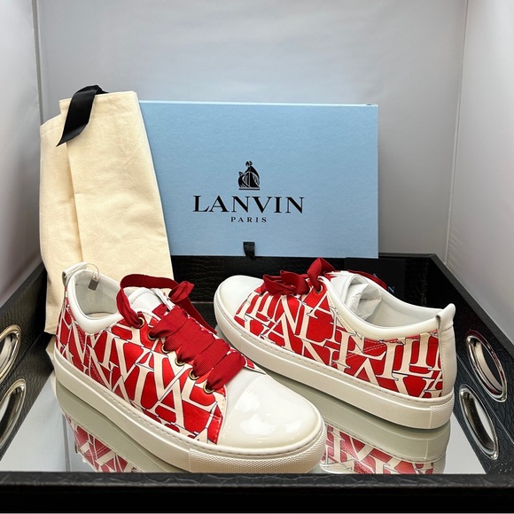 🎉🥂 HP 🥂🎉 LANVIN WOMENS LOGO PRINT SNEAKERS IN RUBY - Picture 5 of 9